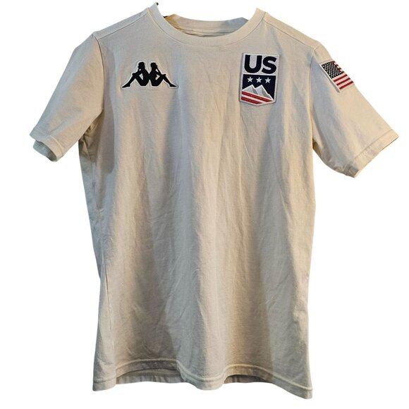 Kappa USA Short Sleeve T-Shirt Mens Medium Cotton White With US Flag & Logo - Picture 1 of 6